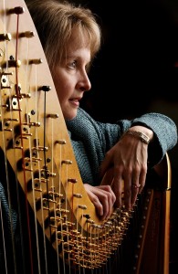 Tami Briggs with Harp-looking away from camera